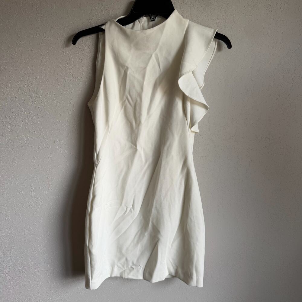 Black Halo Pabla Mini Sheath Dress Asymmetrical Ruffled Sleeve Womens 0 Bridal